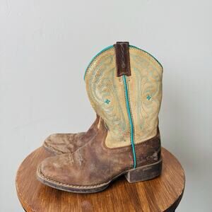 Ariat Brown And Teal Leather Cowboy Boots Girls Size 12